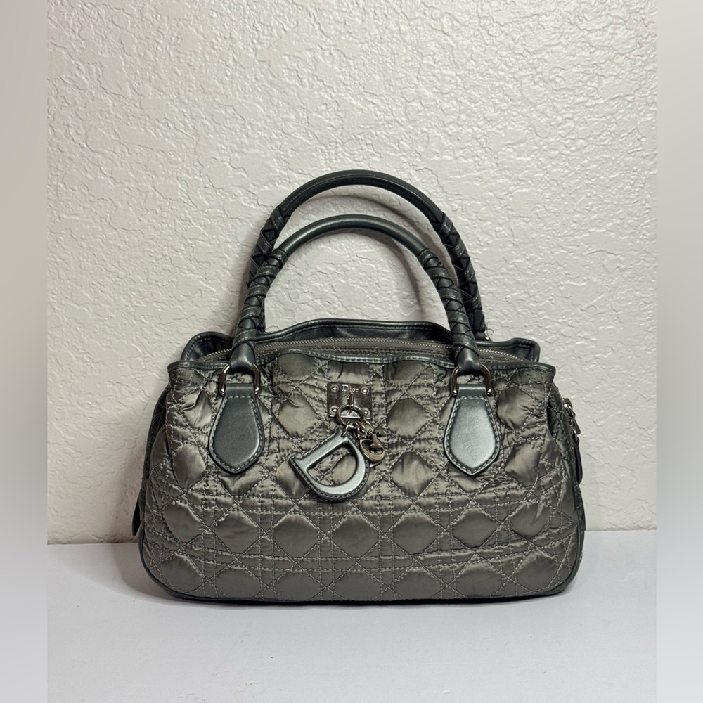 Christian Dior Vintage Iconic Cannage Lady Boston Bag in Metallic Grey - Picture 1 of 16